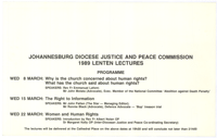 
Johannesburg Diocese Justice and Peace Commission 1989 Lenten lectures
