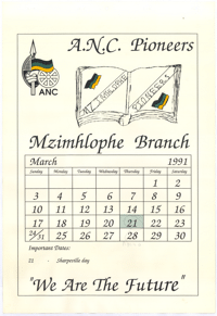 ANC Pioneers Mzimhlophe Branch 1991 Calendar