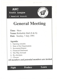 
General Meeting: ANC Youth League (Mamelodi Branch)
