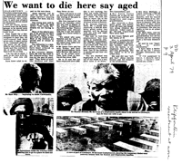 We want to die here say aged