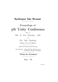 
Non-European Unity Movement: Proceedings of 5th Unity Conference
