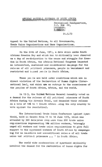 Appeal to the United Nations, to all Governments, Trade Union Organisations and Mass Organisations
