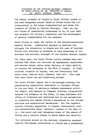 Statement by the African National Congress of South Africa on the invasion of Angola by South African troops (image of original)