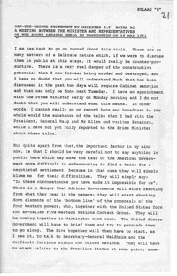Off-the-record statement by Minister R F Botha at a meeting between the Minister and representatives of the South African media in Washington on 16 May 1981
