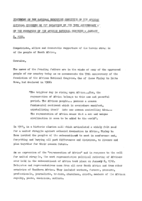 Statement of the National Executive Committee of the African National Congress on the occasion of the 70th Anniversary of the formation of the African National Congress
