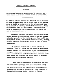 African National Congress statement: International Conference of Trade Unions on sanctions and other actions against the apartheid regime in South Africa
