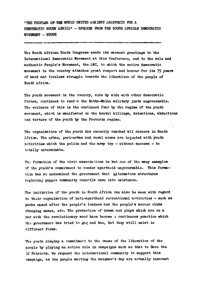 
The Peoples of the World Against Apartheid For a Democratic South Africa: speaker from the South African Democratic Movement - Youth
