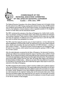 
Communique of the National Executive Committee of the African National Congress

