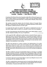 
Press statement of the National Executive Committee of the African National Congress
