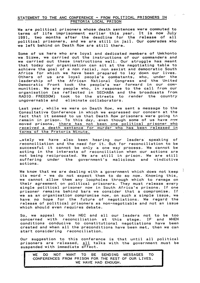 
Statement to the ANC Conference from political prisoners in Pretoria local prison
