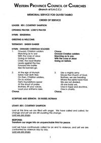
Memorial Service for Oliver Tambo: Order of service
