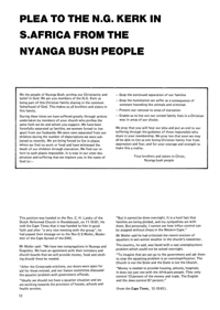 
Plea to the N. G. Kerk in S. Africa From the Nyanga Bush People
