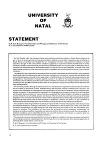 The University of Natal: Statement