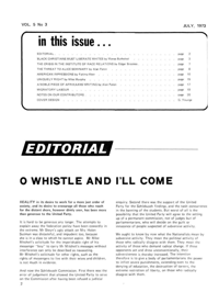Editorial: O Whistle and Ill Come