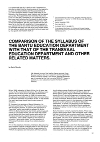Comparison of the Syllabus of the Bantu Education Department with that of the Transvaal Education Department and Other Related Matters