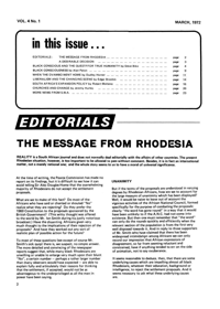 Editorial: The Message From Rhodesia