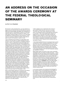 
An Address on the Occasion of the Awards Ceremony at the Federal Theological Seminary
