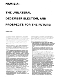 
Namibia: - The Unilateral December Election, and Prospects for the Future

