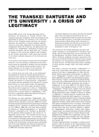 The Transkei Bantustan and Its University: A