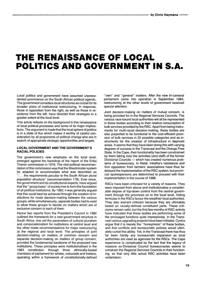
The Renaissance of Local Politics and Government in S.A.
