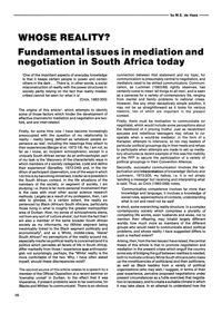 
Whose Reality? Fundamental Issues in Mediation and Negotiation in South Africa Today
