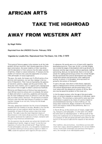 
African Arts Take the Highroad Away From Western Art
