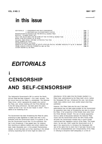 Editorial: Censorship and Self-Censorship