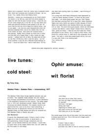 
Live Tunes: Ophir Amuse: Cold Steel: Wit Florist
