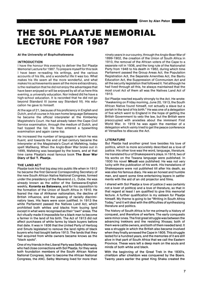 The Sol Plaatje Memorial Lecture For 1987
