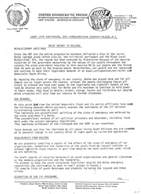 
United Democratic Front International Youth Year co-ordinating Committee: brief report to regions
