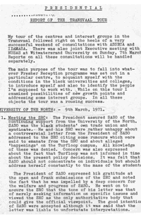Presidential report of the Transvaal tour