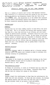 SASO: Summary of reports sent to H.O. from Regional Secretary
