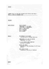 
Summary notes of meetings between South Africa and Angola: Paris, 28 and 29 November 1981
