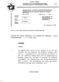 
Riglyne vir totale strategie vir Zimbabwe en Mosambiek, Agste Monitorverslag: 1-31 Julie 1982
