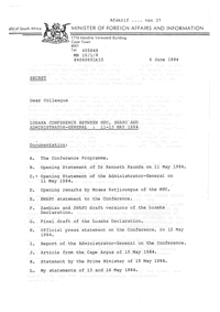
Lusaka Conference between MPC, Swapo and Administrator-General, 11-13 May 1984
