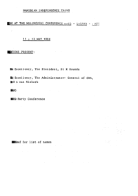 
Namibian independence talks: Meeting at the Mulungushi Conference Hall, Lusaka, 11-13 May 1984
