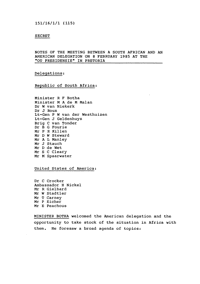 
Notes of the meeting between a South African and an American delegation on 8 February 1985 at the Ou Presidensie in Pretoria
