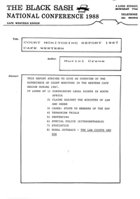 
Court Monitoring Report Presented at the Black Sash National Conference 1988
