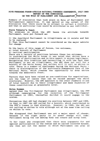 
Five Freedoms Forum - African National Congress Conference, July 1989: Report of the Commission on the role of Parliament and Parliamentary Opposition
