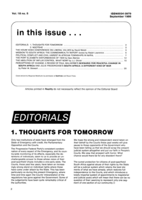 Editorial: Thoughts for Tomorrow