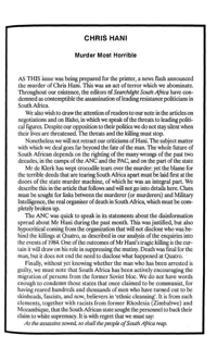Chris Hani: murder most horrible