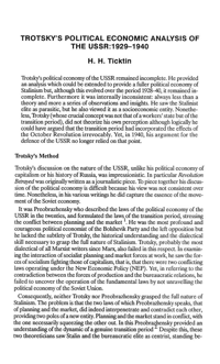 Trotskys political economic analysis of the 