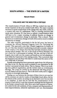 
South Africa: the state of a nation: vigilance and the need for a critique
