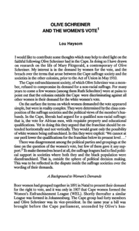 Olive Schreiner and the womens vote