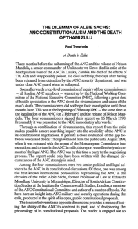 
The Dilemma of Albie Sachs: ANC constitutionalism and the death of Thami Zulu

