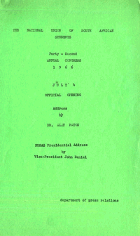 
Official opening address, National Union of South African Students 42nd Annual Congress, July 4th,1966  
