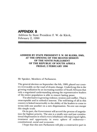 Address by State President F W de Klerk, DMS, at the opening of the second session of the ninth Parliament of the Republic of South Africa, Friday 2 February 1990

