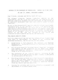 
Address to the workshop on fundraising Harare 26 to 27 May 1990 by T.T Nkobi, Treasurer General
