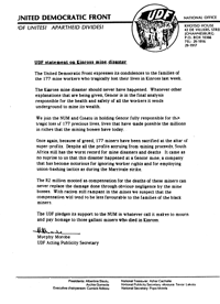 
United Democratic Front statement on Kinross mine disaster   
