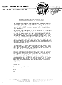 Statement on Death of Johannes Ngalo  
